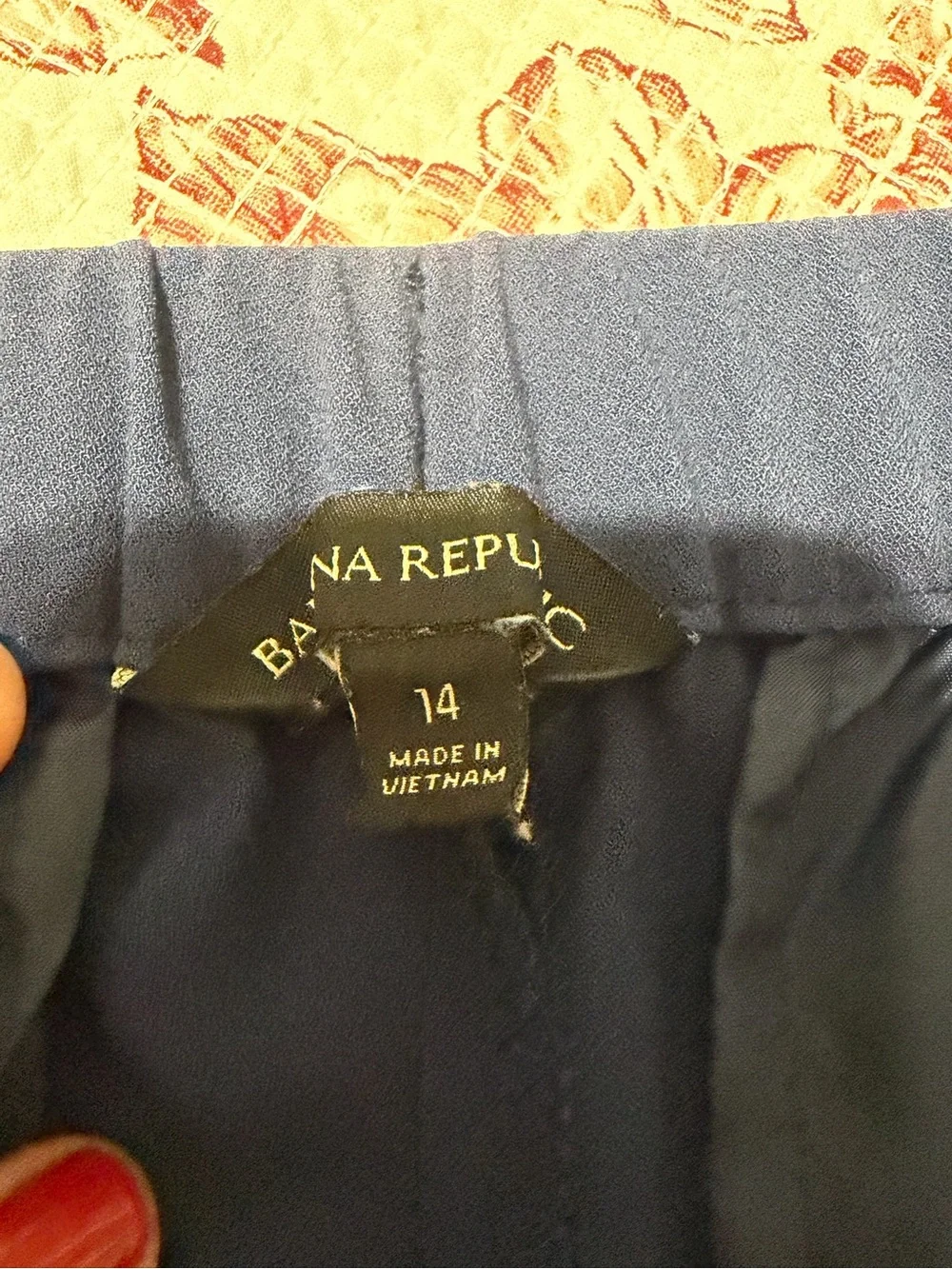 Banana Republic Navy  Elastic Waist Pull On Straight Leg Trousers Dress Pants 14
